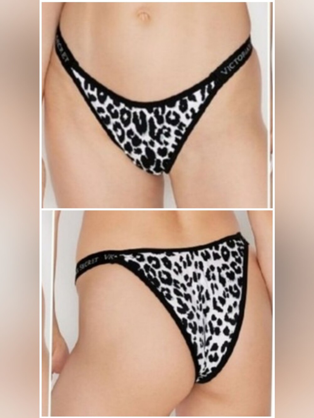Victorias secret very sexy logo Brazilian white leopard swim bikini bottom XL